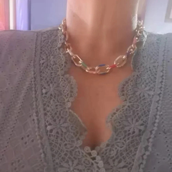 Sicily Gold-Tone Multicolor Enamel Chain Necklace and Bracelet Set - Picture 13 of 16